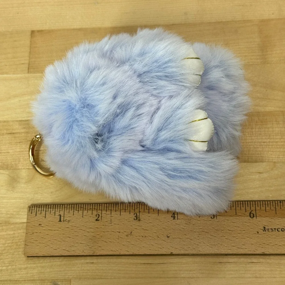 NEW Bunny Lulu Light Blue Faux Fur Rabbit Keychain Decorative Picnic Metal Tin